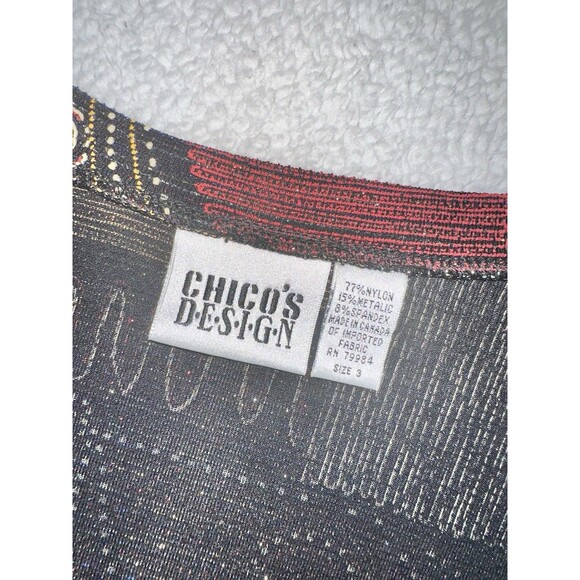 CHICO’S DESIGN Women’s Pullover Top  Black Rust Mustard Metallic Geo Size 3 - Picture 7 of 8